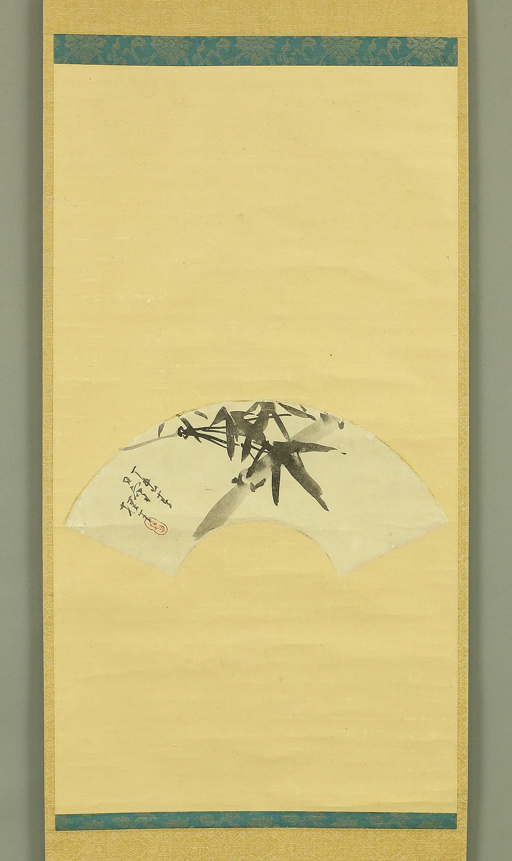 椿椿山 TSUBAKI CHINZAN (1801-1854) Japanese antique art kakejiku kakemono wall hanging scroll / Fan surface Ink bamboo with Box W240 - Image 3