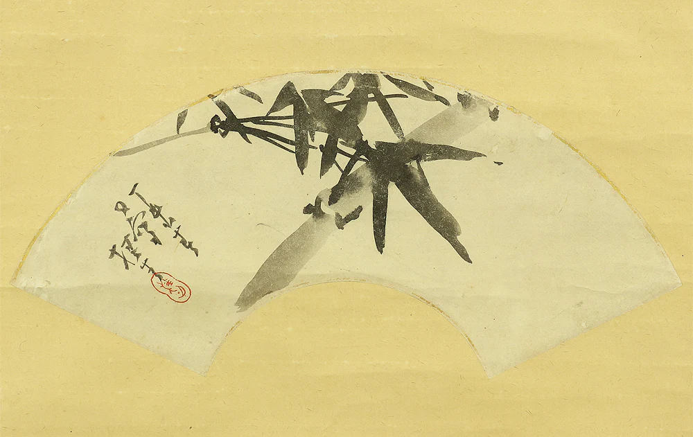 椿椿山 TSUBAKI CHINZAN (1801-1854) Japanese antique art kakejiku kakemono wall hanging scroll / Fan surface Ink bamboo with Box W240 - Image 5
