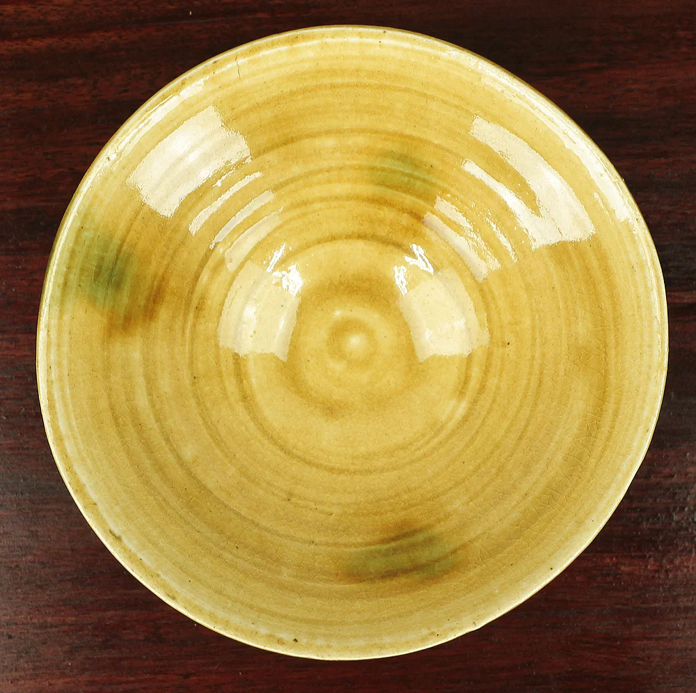 山口茂 Yamaguchi Shigeru Kiseto Yellow Glaze Flat Tea Bowl with Original Box (Tomobako) / Japanese tea ceremony utensil VA146 - Image 8