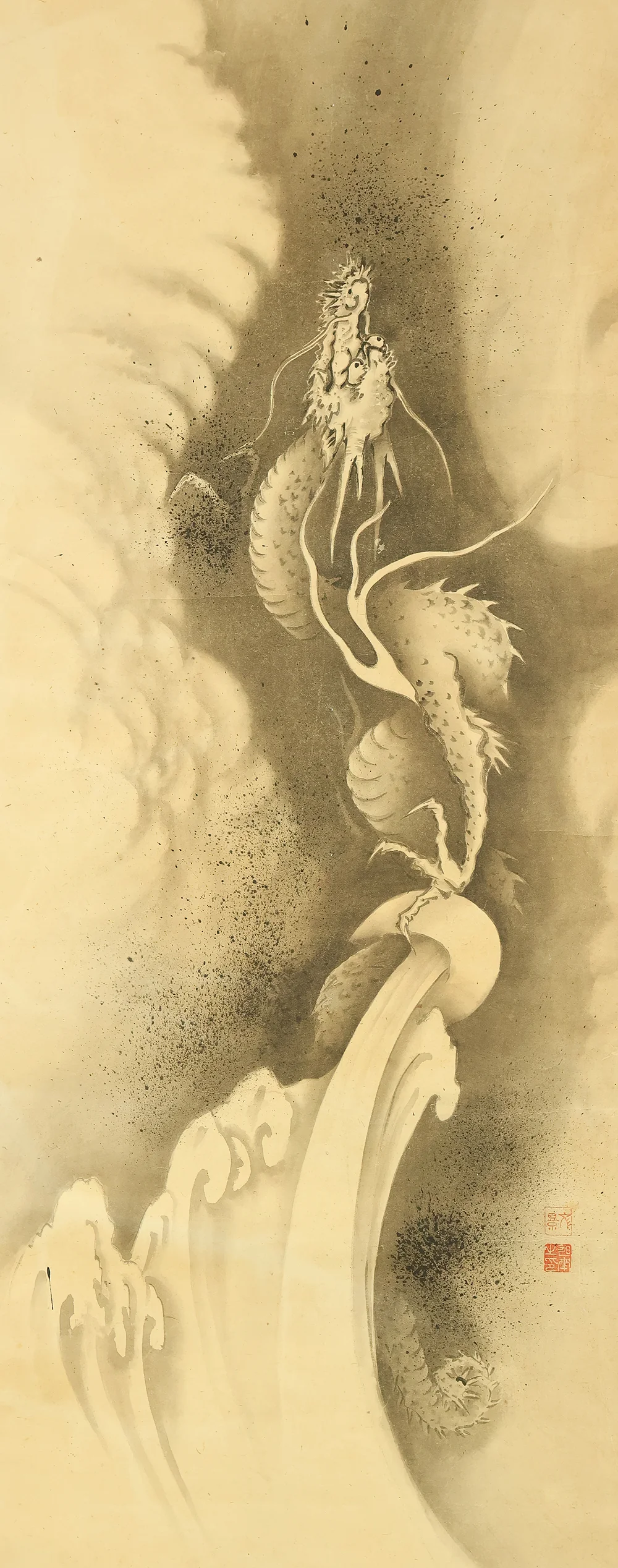 文景 Bunkei Japanese antique art kakejiku kakemono wall hanging scroll / Rising Dragon in Cloud RE947 - Image 4