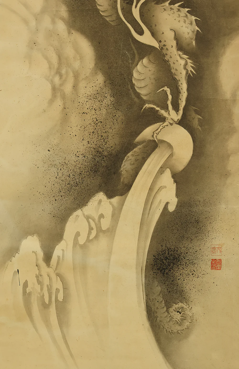 文景 Bunkei Japanese antique art kakejiku kakemono wall hanging scroll / Rising Dragon in Cloud RE947 - Image 9