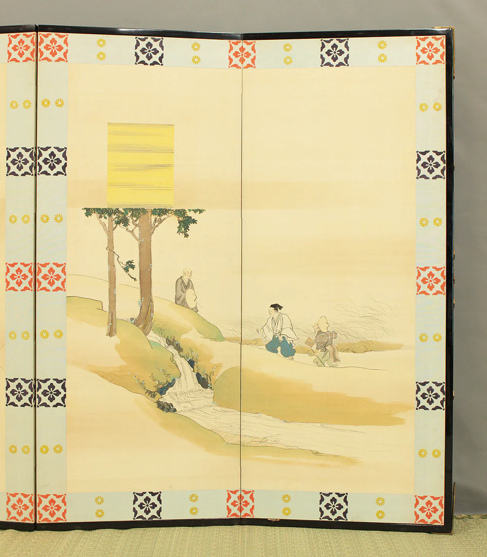 文隆 Bunryu 'Scenes of Riverside Life' Pair of Byobu Room divider 6 panels Folding screens VA700 - Image 21
