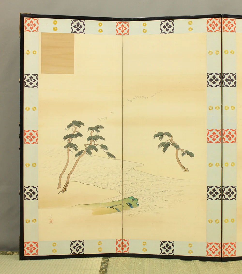 文隆 Bunryu 'Scenes of Riverside Life' Pair of Byobu Room divider 6 panels Folding screens VA700 - Image 4