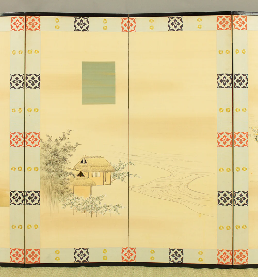 文隆 Bunryu 'Scenes of Riverside Life' Pair of Byobu Room divider 6 panels Folding screens VA700 - Image 46
