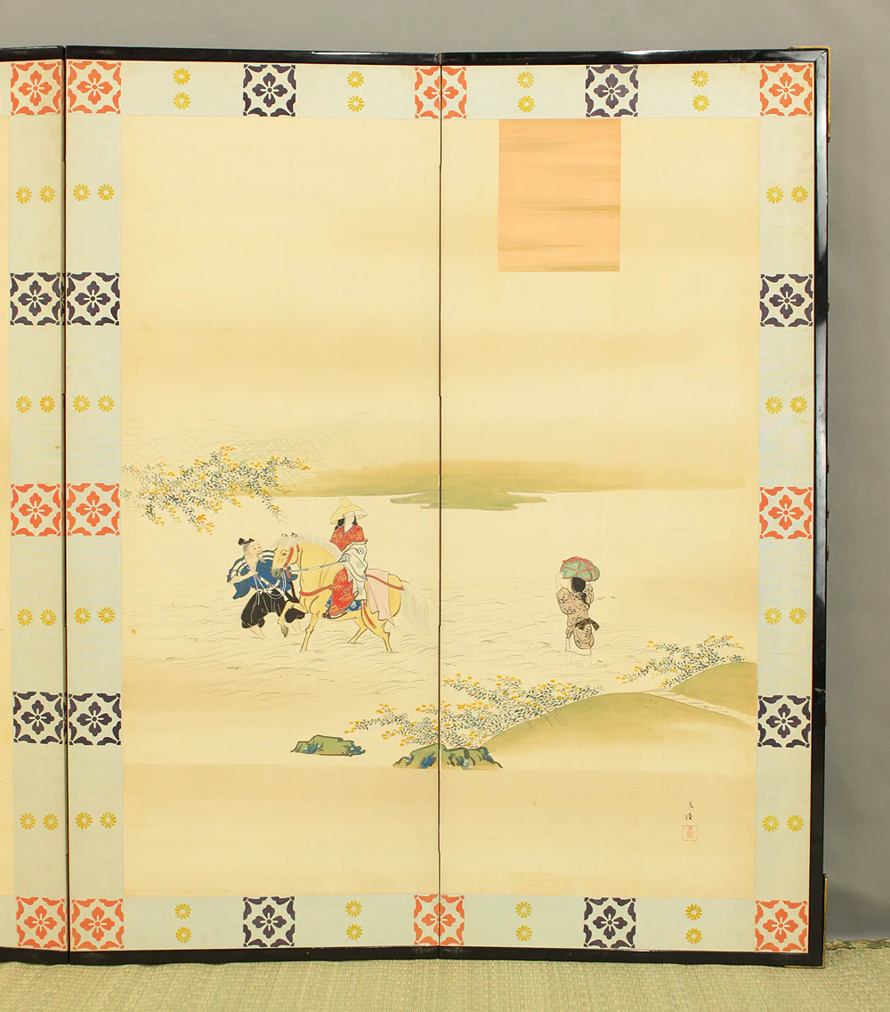 文隆 Bunryu 'Scenes of Riverside Life' Pair of Byobu Room divider 6 panels Folding screens VA700 - Image 54
