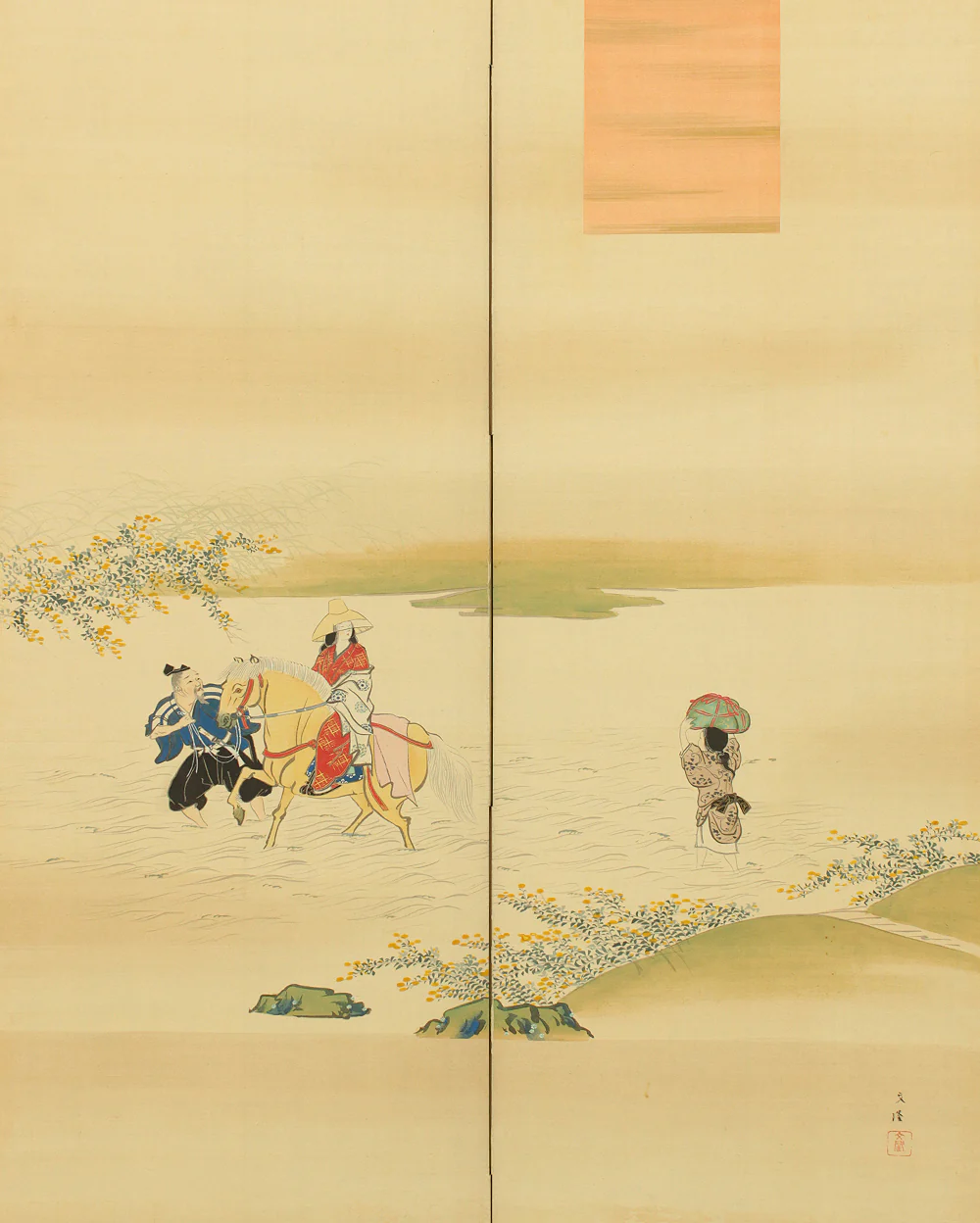 文隆 Bunryu 'Scenes of Riverside Life' Pair of Byobu Room divider 6 panels Folding screens VA700 - Image 55