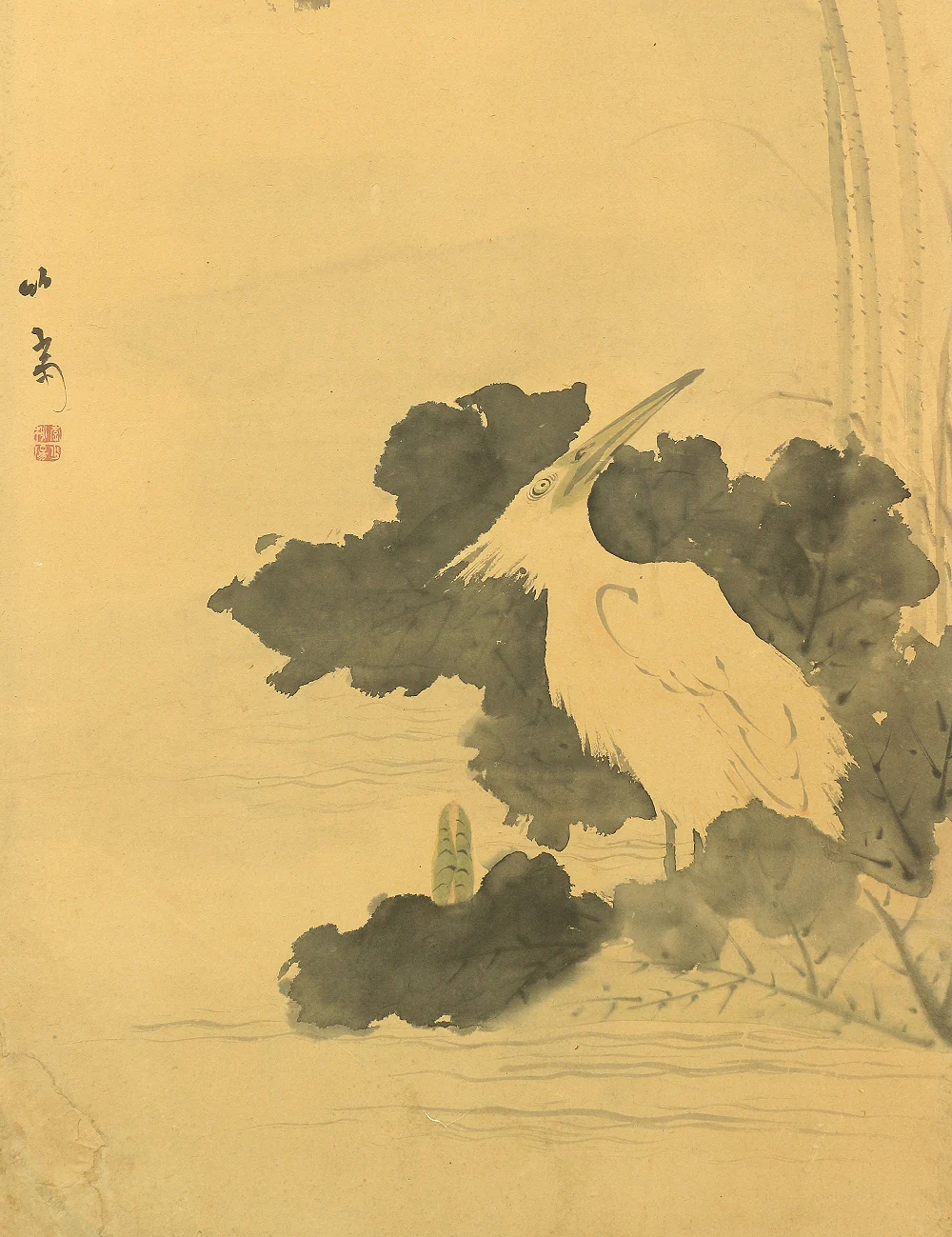 竹菊 Chikugiku Japanese Byobu Room divider 6 panels Folding screens / Kacho Flower & Bird - Birds, Ume plum, Sakura cherry, Lotus, Egret Heron, Magnolia, Chrysanthemum, Moon, Crows & Dead Tree V710 - Image 19