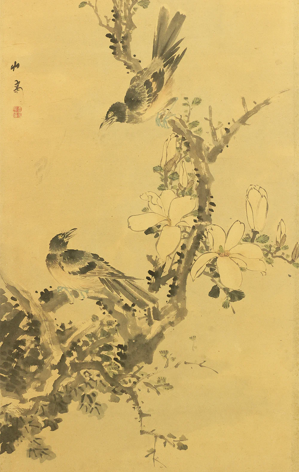竹菊 Chikugiku Japanese Byobu Room divider 6 panels Folding screens / Kacho Flower & Bird - Birds, Ume plum, Sakura cherry, Lotus, Egret Heron, Magnolia, Chrysanthemum, Moon, Crows & Dead Tree V710 - Image 24