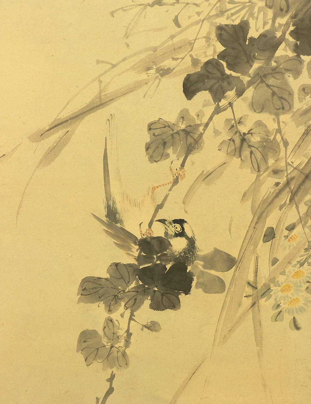 竹菊 Chikugiku Japanese Byobu Room divider 6 panels Folding screens / Kacho Flower & Bird - Birds, Ume plum, Sakura cherry, Lotus, Egret Heron, Magnolia, Chrysanthemum, Moon, Crows & Dead Tree V710 - Image 32