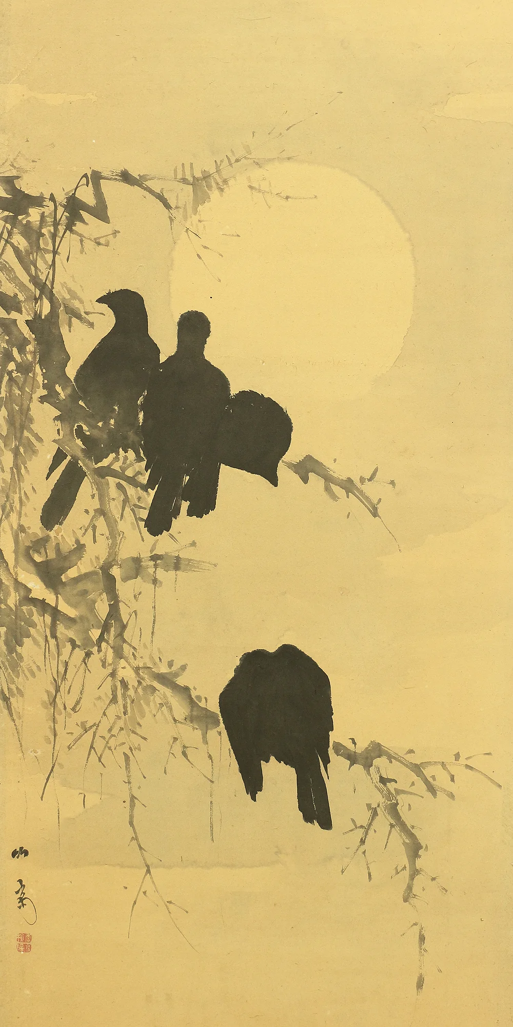 竹菊 Chikugiku Japanese Byobu Room divider 6 panels Folding screens / Kacho Flower & Bird - Birds, Ume plum, Sakura cherry, Lotus, Egret Heron, Magnolia, Chrysanthemum, Moon, Crows & Dead Tree V710 - Image 36