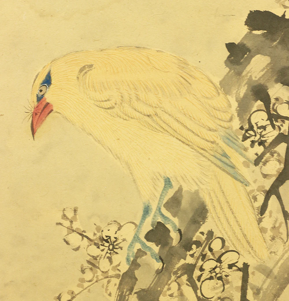竹菊 Chikugiku Japanese Byobu Room divider 6 panels Folding screens / Kacho Flower & Bird - Birds, Ume plum, Sakura cherry, Lotus, Egret Heron, Magnolia, Chrysanthemum, Moon, Crows & Dead Tree V710 - Image 4