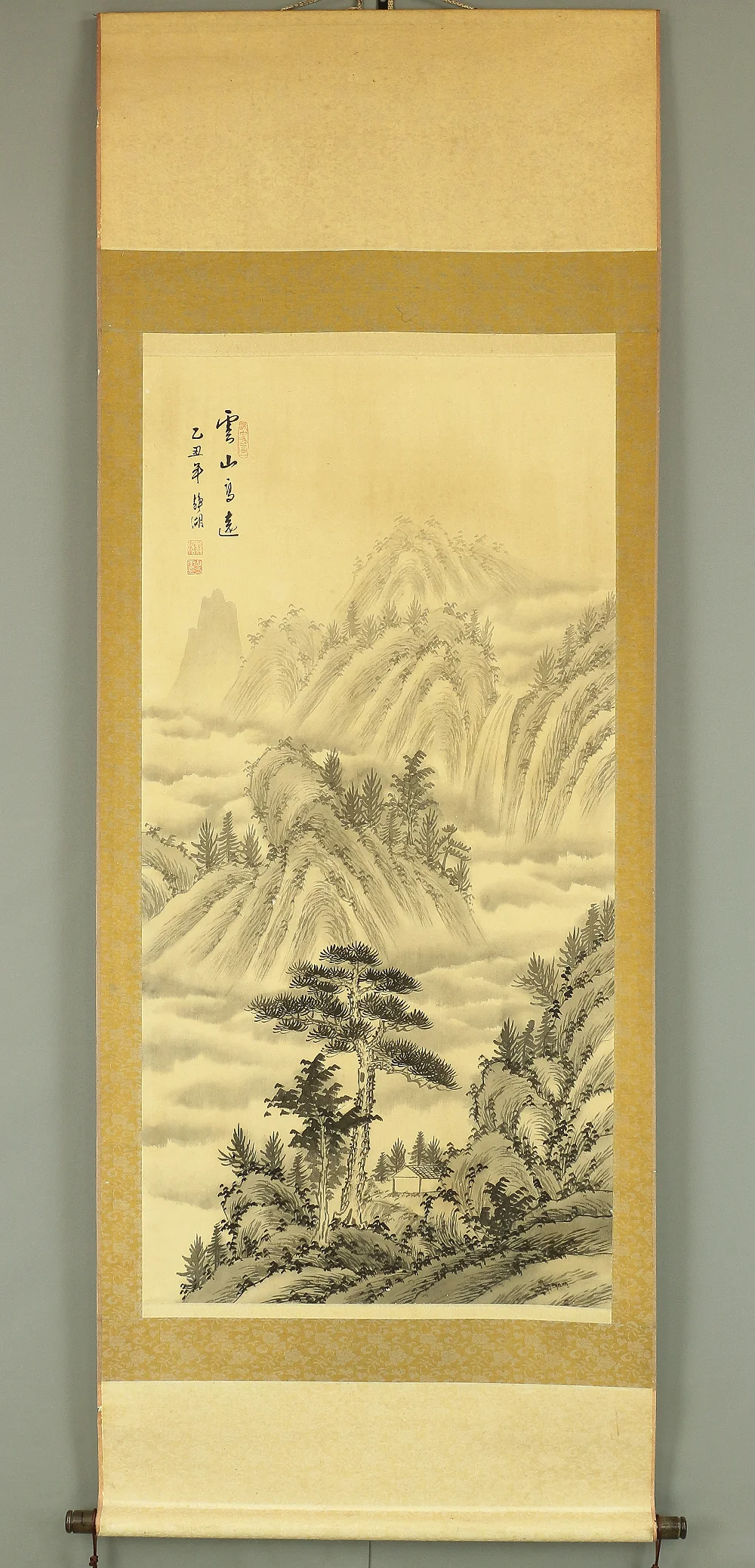 静湖 Chinese Kakejiku Kakemono wall Hanging scroll / Waterfall Clouded Mountains Landscape Sansui A720 - Image 2