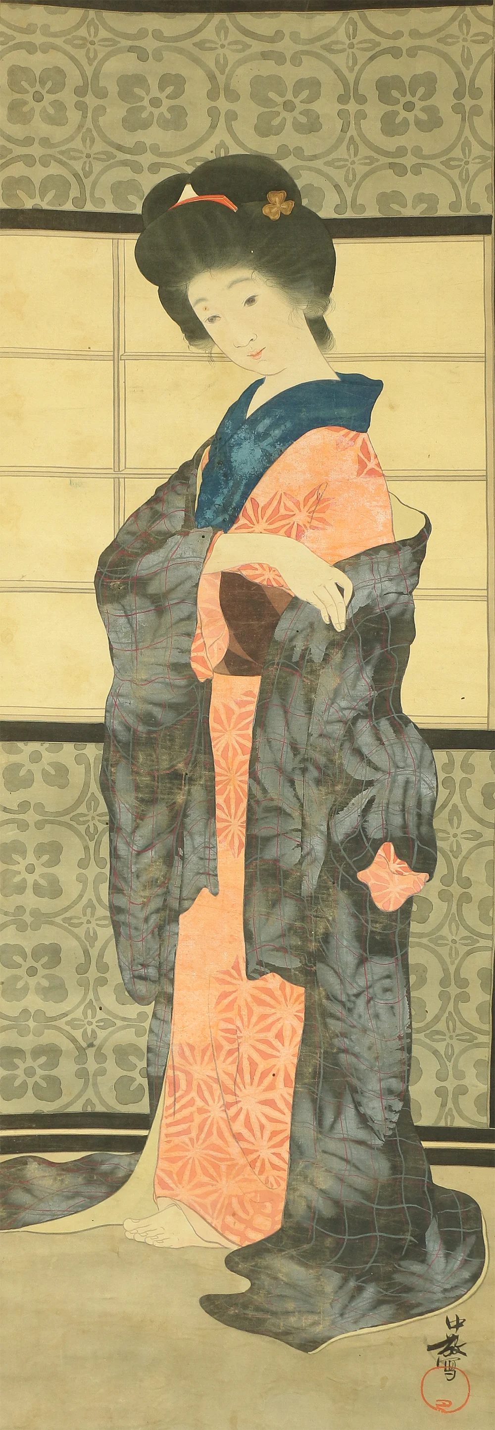 中敬 ChuKei Japanese art kakejiku kakemono wall hanging scroll / Beautiful Woman RB341 - Image 5