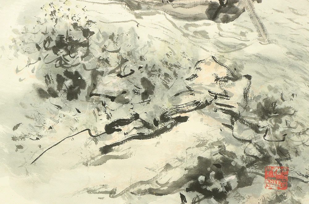後藤杏塢 Goto Kyou (1907-1973) Japanese antique art kakejiku kakemono wall hanging scroll / Sea Boat Mountain Landscape with Box RB355 - Image 14