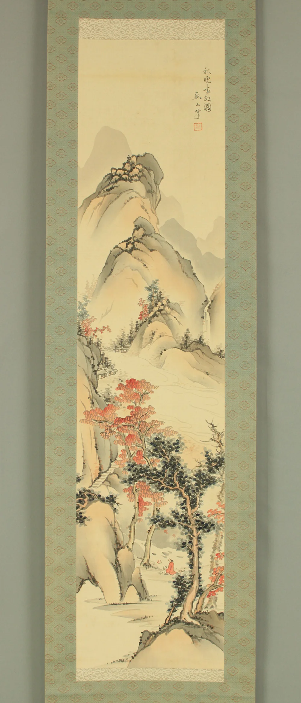 叡山 Eizan Japanese art kakejiku kakemono wall hanging scroll / Autumn Mountains Landscapes and Waterfalls with Original Box (Tomobako) RD454