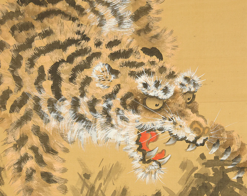 岸駒 Ganku (1749-1838) Japanese antique art kakejiku kakemono wall hanging scroll / Roaring Fierce Tiger and Bamboo with Box RE931 - Image 11