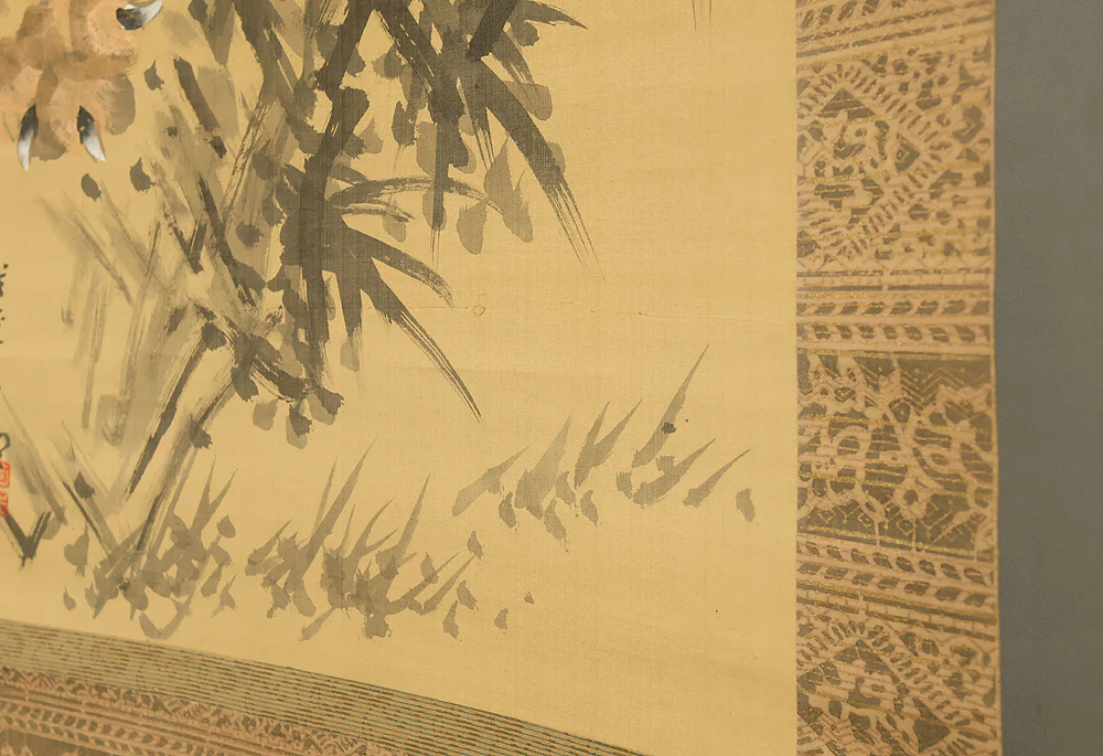 岸駒 Ganku (1749-1838) Japanese antique art kakejiku kakemono wall hanging scroll / Roaring Fierce Tiger and Bamboo with Box RE931 - Image 17