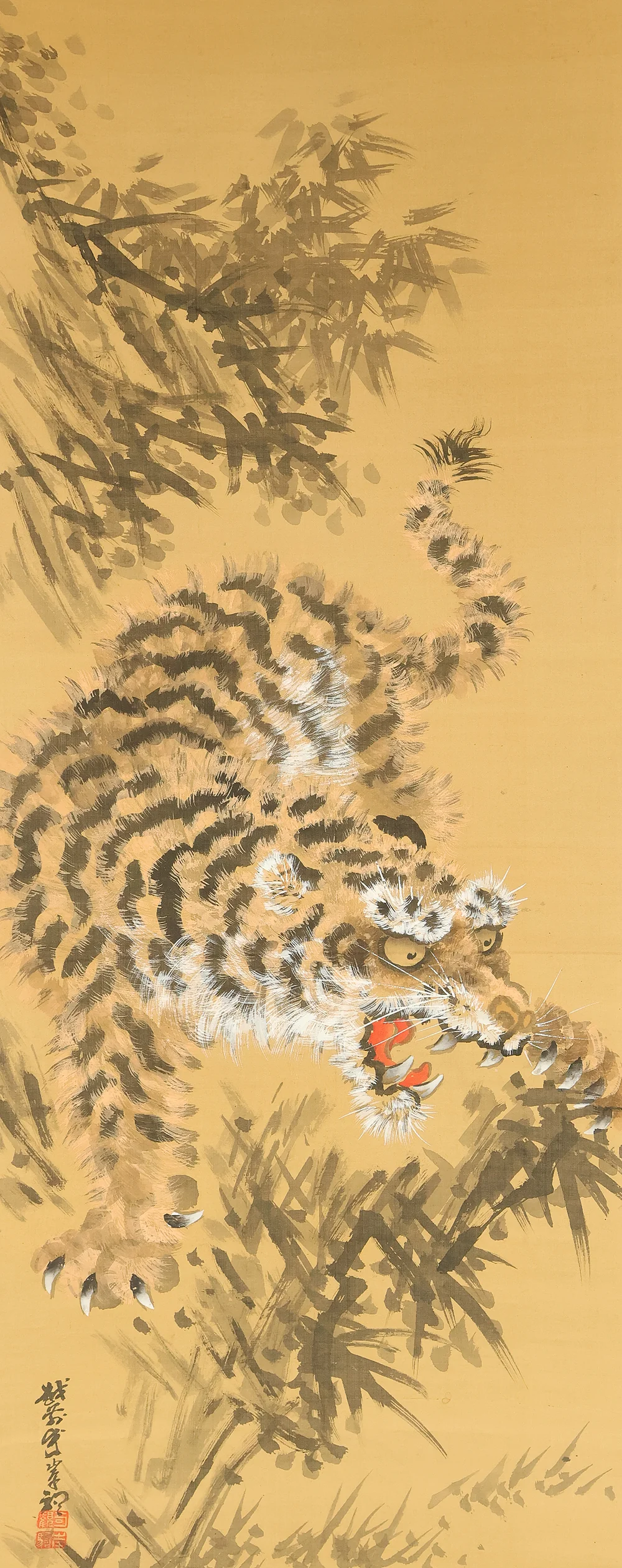 岸駒 Ganku (1749-1838) Japanese antique art kakejiku kakemono wall hanging scroll / Roaring Fierce Tiger and Bamboo with Box RE931 - Image 4