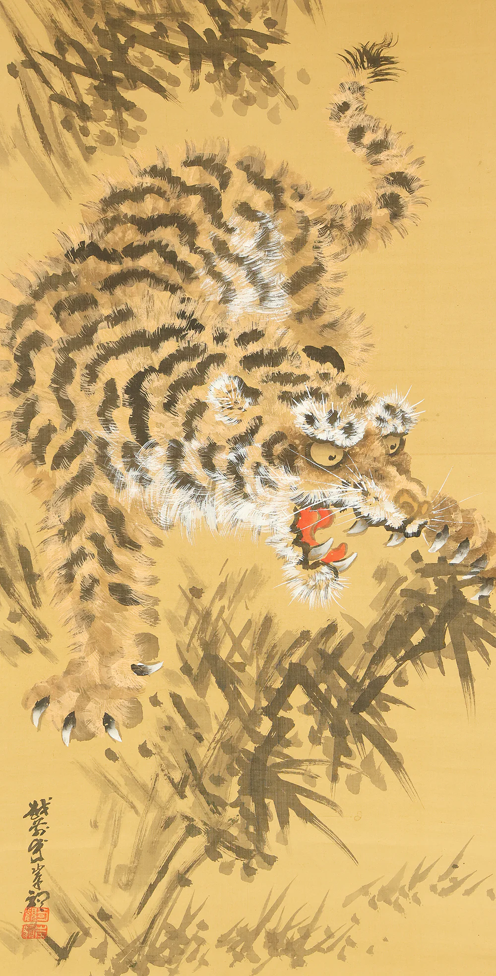 岸駒 Ganku (1749-1838) Japanese antique art kakejiku kakemono wall hanging scroll / Roaring Fierce Tiger and Bamboo with Box RE931 - Image 8