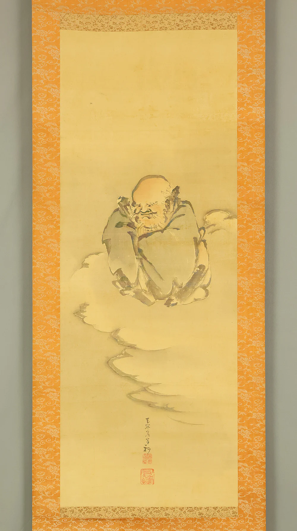 岸駒 Ganku (1749-1838) Japanese art a set of three kakejiku kakemono wall hanging scrolls / Jurojin (God of longevity), Dragon, and Tiger with Box RD815 - Image 16