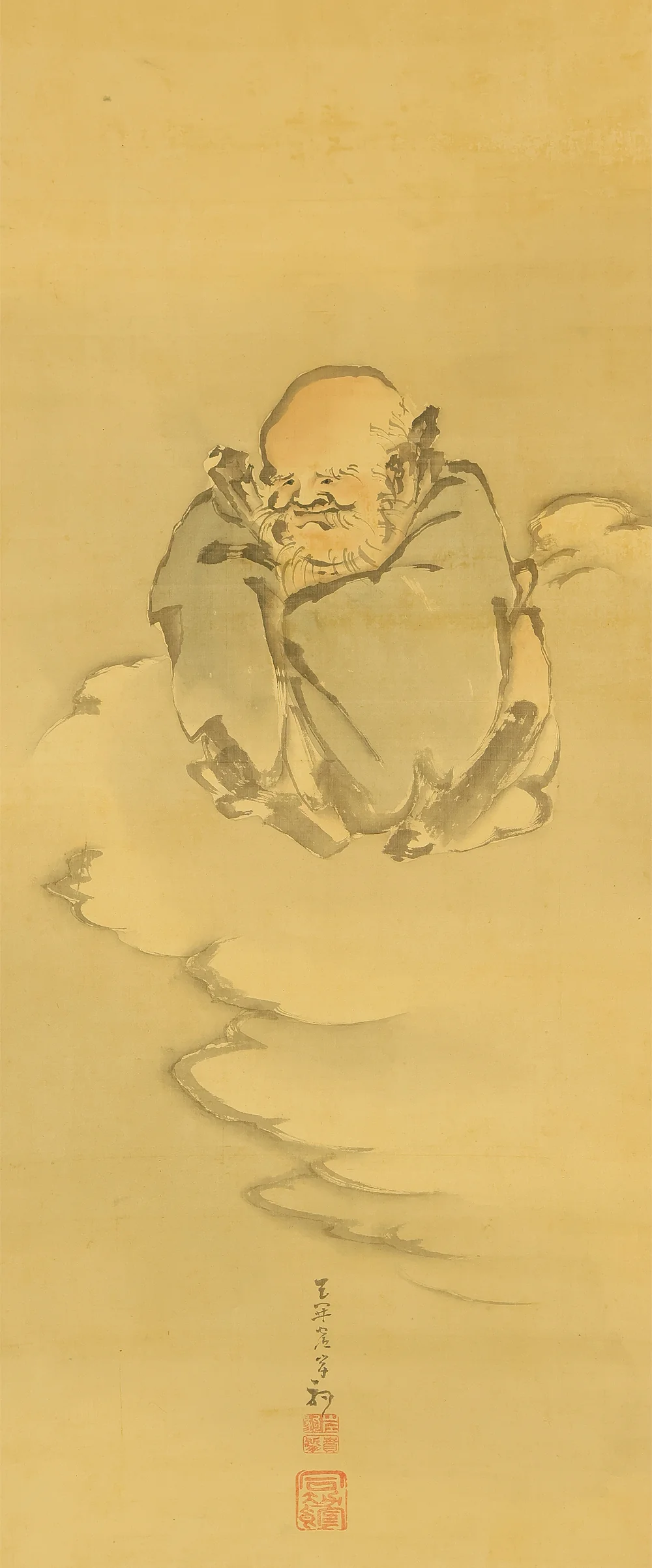 岸駒 Ganku (1749-1838) Japanese art a set of three kakejiku kakemono wall hanging scrolls / Jurojin (God of longevity), Dragon, and Tiger with Box RD815 - Image 18