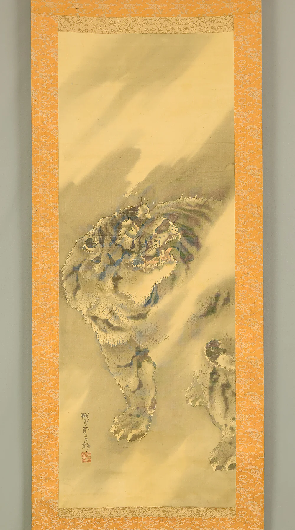 岸駒 Ganku (1749-1838) Japanese art a set of three kakejiku kakemono wall hanging scrolls / Jurojin (God of longevity), Dragon, and Tiger with Box RD815 - Image 28