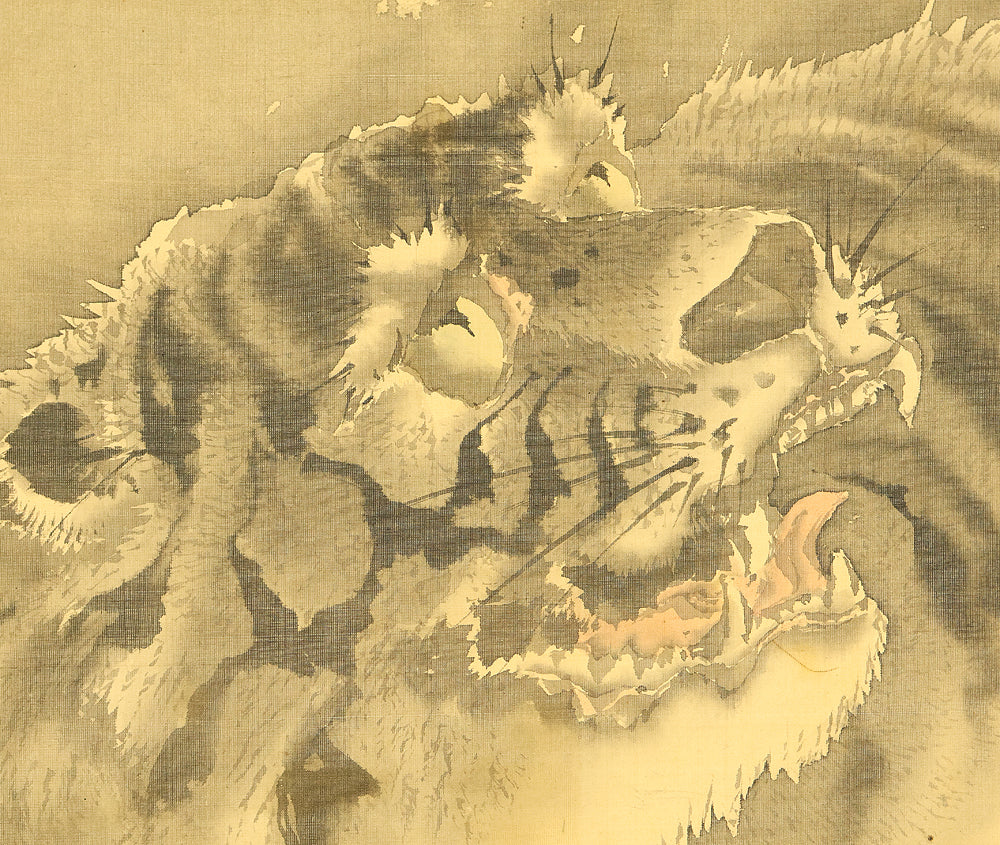 岸駒 Ganku (1749-1838) Japanese art a set of three kakejiku kakemono wall hanging scrolls / Jurojin (God of longevity), Dragon, and Tiger with Box RD815 - Image 32