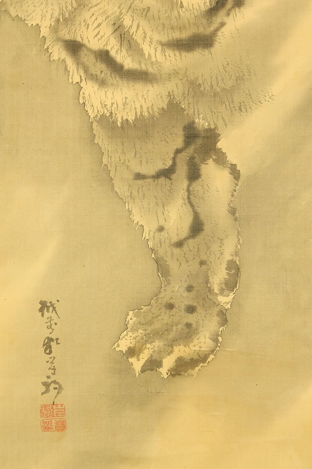 岸駒 Ganku (1749-1838) Japanese art a set of three kakejiku kakemono wall hanging scrolls / Jurojin (God of longevity), Dragon, and Tiger with Box RD815 - Image 35