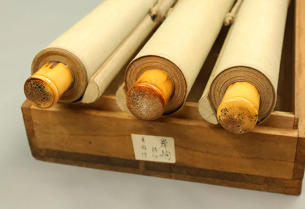 岸駒 Ganku (1749-1838) Japanese art a set of three kakejiku kakemono wall hanging scrolls / Jurojin (God of longevity), Dragon, and Tiger with Box RD815 - Image 41