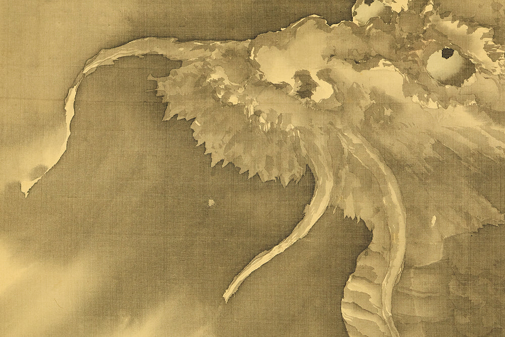 岸駒 Ganku (1749-1838) Japanese art a set of three kakejiku kakemono wall hanging scrolls / Jurojin (God of longevity), Dragon, and Tiger with Box RD815 - Image 9