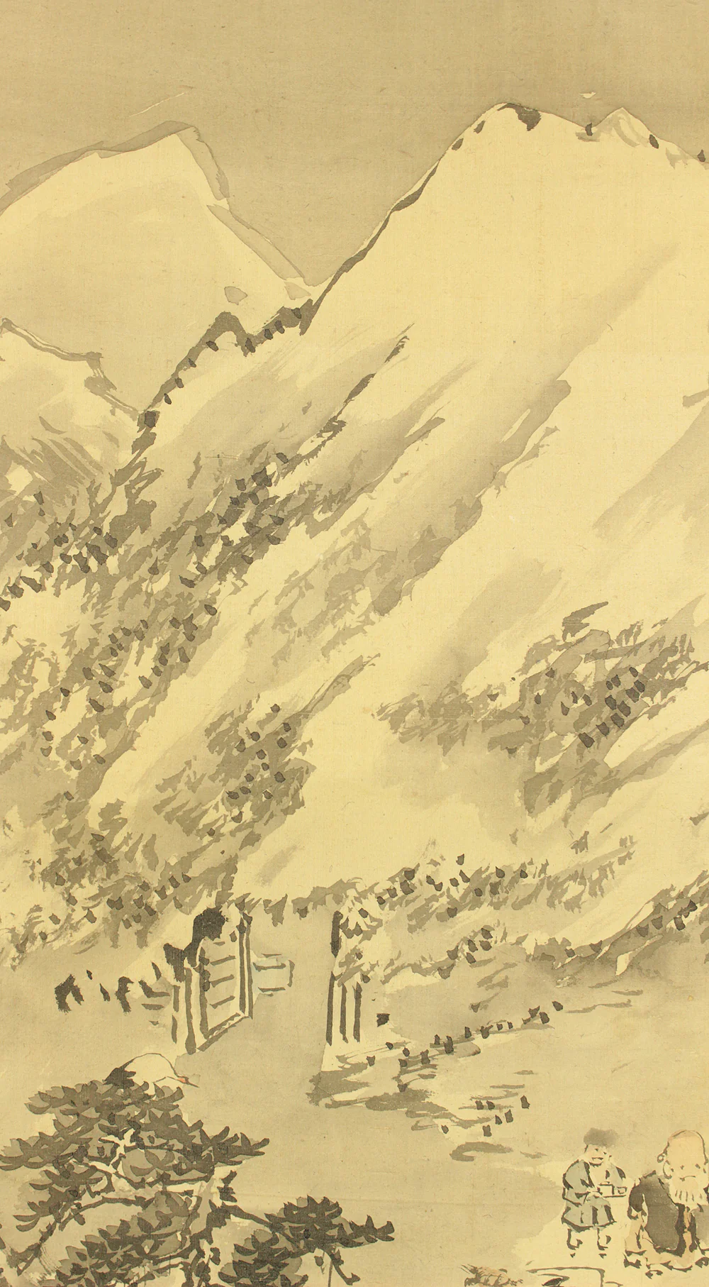 岸駒 Ganku (1749-1838) Japanese art a set of three kakejiku kakemono wall hanging scrolls / Mountains Rivers People Landscapes RC844 - Image 18