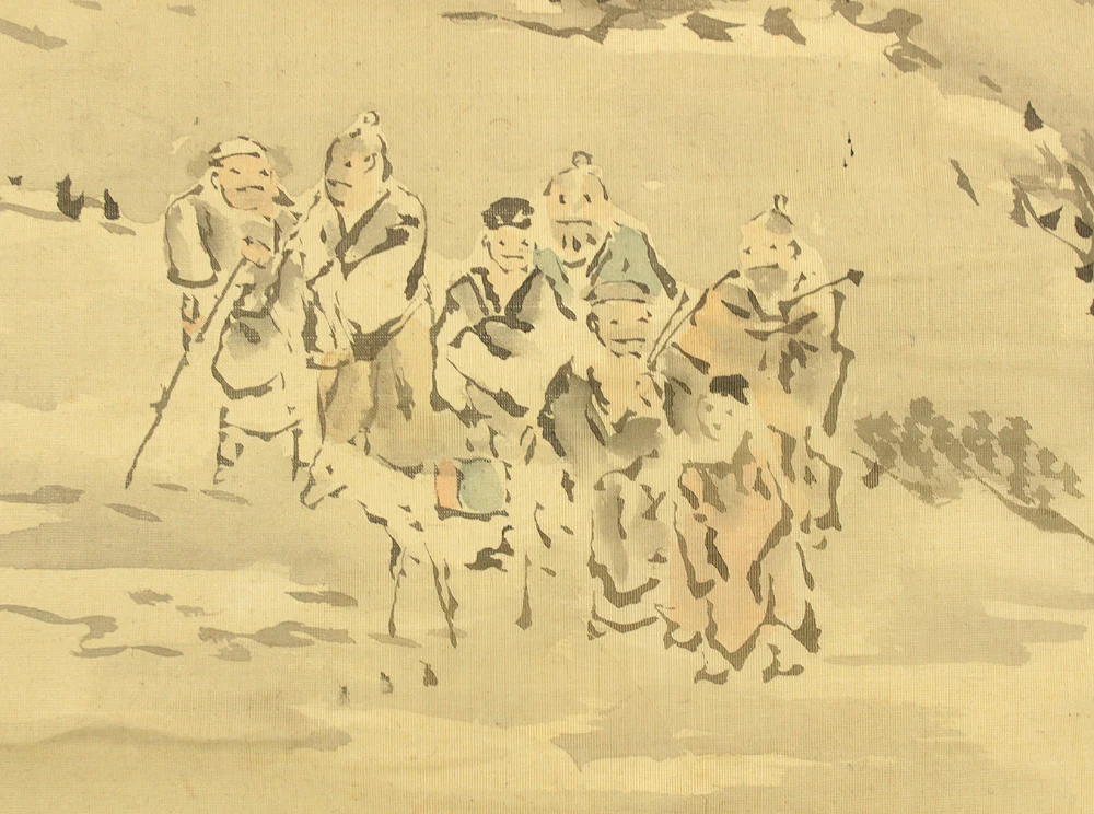 岸駒 Ganku (1749-1838) Japanese art a set of three kakejiku kakemono wall hanging scrolls / Mountains Rivers People Landscapes RC844 - Image 7