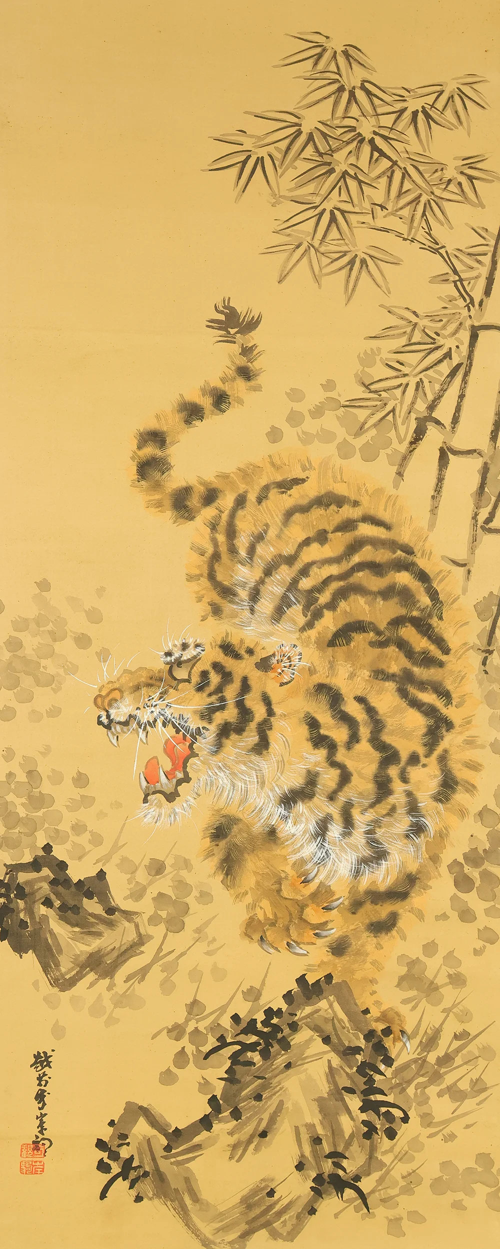 岸駒 Ganku (1749-1838) Japanese art kakejiku kakemono wall hanging scroll / Roaring Fierce Tiger and Bamboo with Box RE282 - Image 4