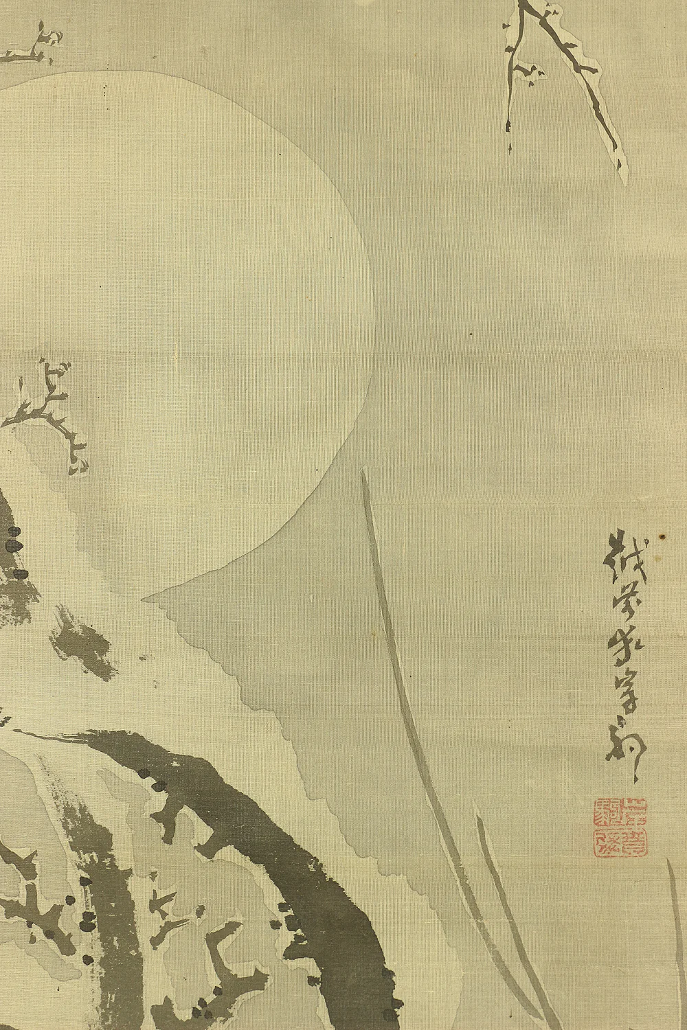 岸駒 Ganku (1749-1838) Japanese antique art kakejiku kakemono wall hanging scroll / Winter Moon and Snow-covered Plums with Box RC575 - Image 7