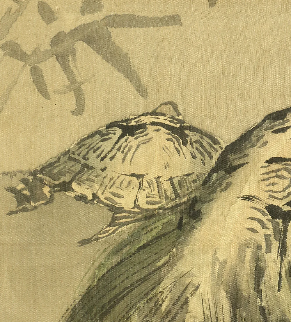 岸岱 Gantai (1782-1865) Japanese antique art Paired kakejiku kakemono wall hanging scrolls / Rising Sun Waves Cranes and Turtles with Box RB816 - Image 23