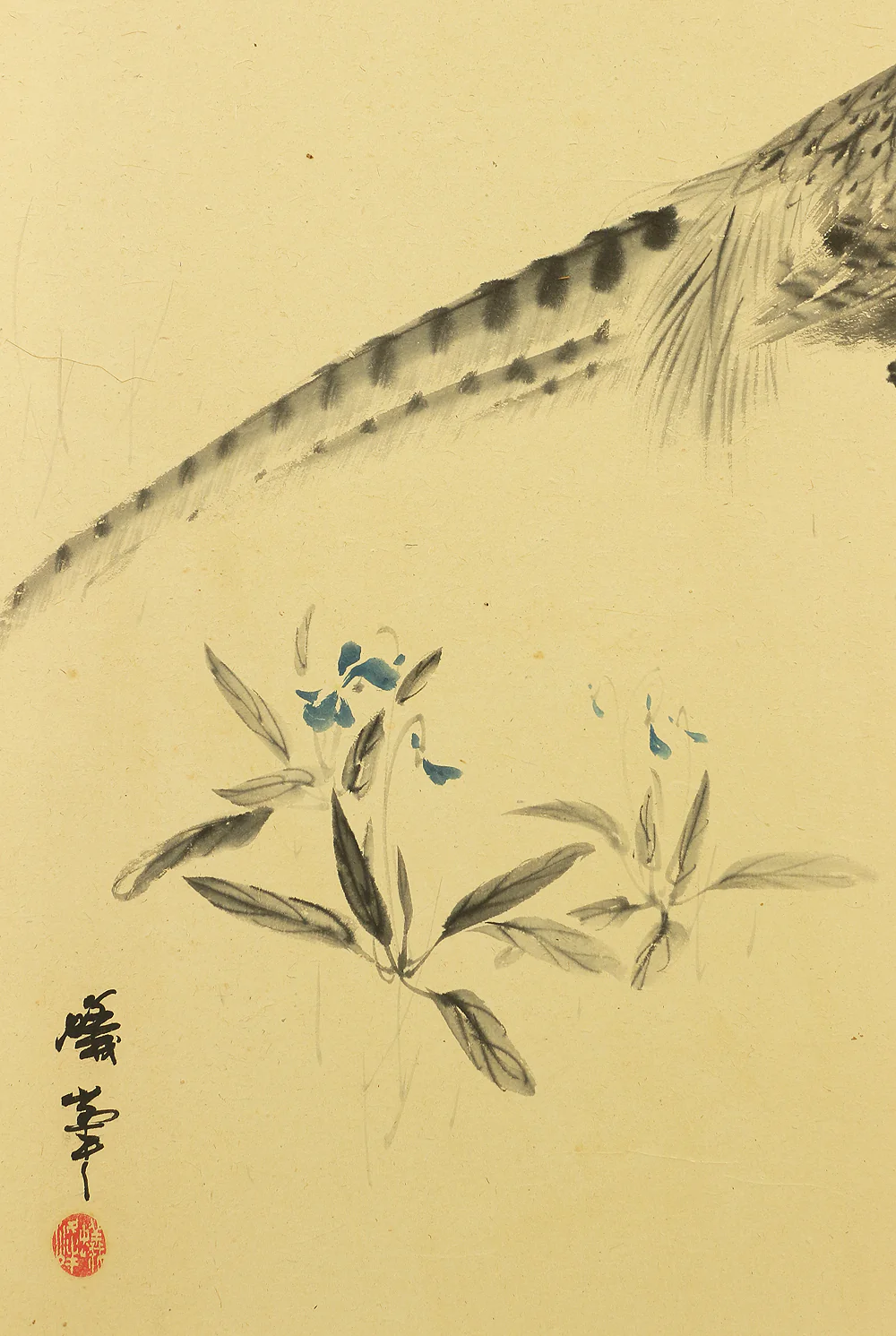 蟻峰 Giho Japanese Pair of Byobu Room divider 6 panels Folding screens "Kacho - Pine Pheasant Plum Iris Egret Willow Bellflower Wild Duck Chrysanthemum Nandina Crow Bamboo" V825 - Image 12