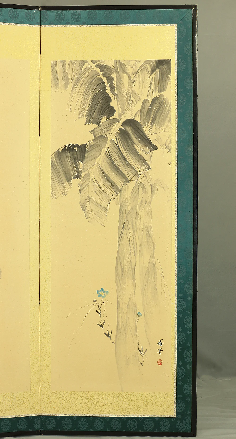 蟻峰 Giho Japanese Pair of Byobu Room divider 6 panels Folding screens "Kacho - Pine Pheasant Plum Iris Egret Willow Bellflower Wild Duck Chrysanthemum Nandina Crow Bamboo" V825 - Image 38