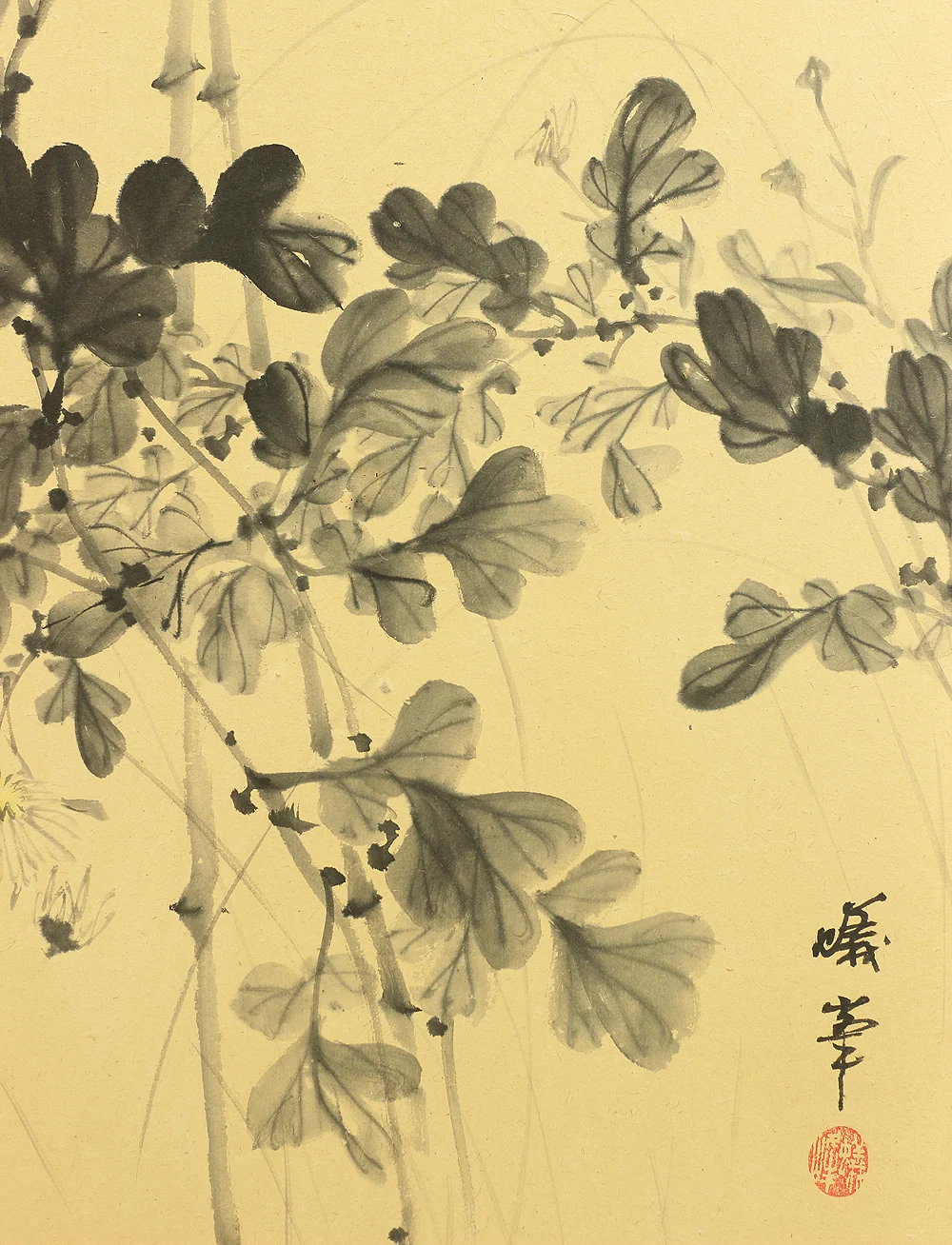 蟻峰 Giho Japanese Pair of Byobu Room divider 6 panels Folding screens "Kacho - Pine Pheasant Plum Iris Egret Willow Bellflower Wild Duck Chrysanthemum Nandina Crow Bamboo" V825 - Image 53