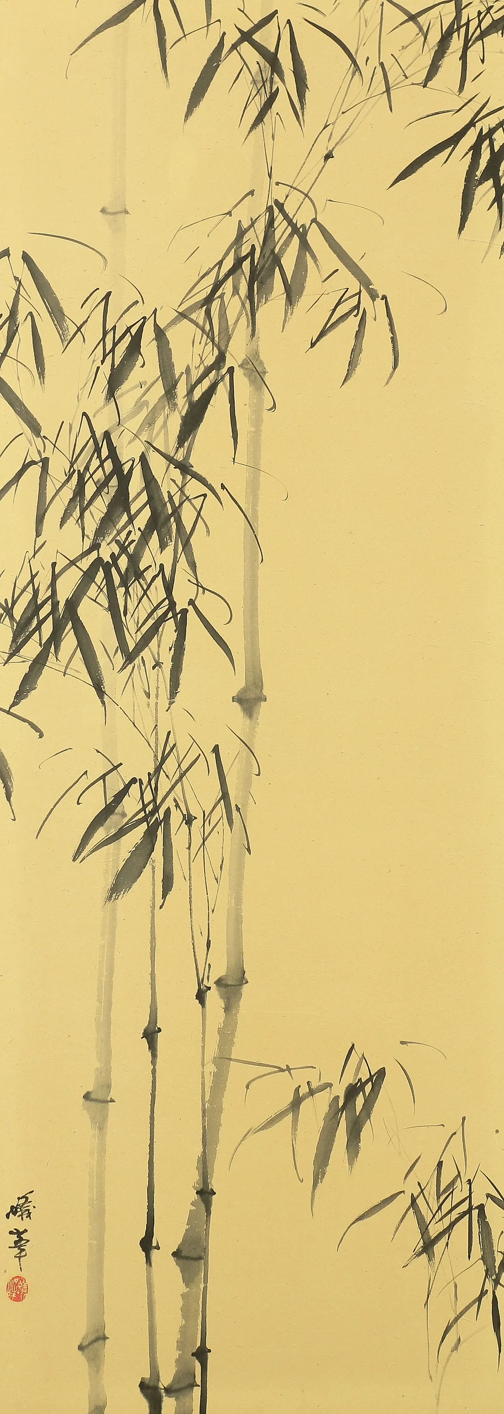 蟻峰 Giho Japanese Pair of Byobu Room divider 6 panels Folding screens "Kacho - Pine Pheasant Plum Iris Egret Willow Bellflower Wild Duck Chrysanthemum Nandina Crow Bamboo" V825 - Image 66