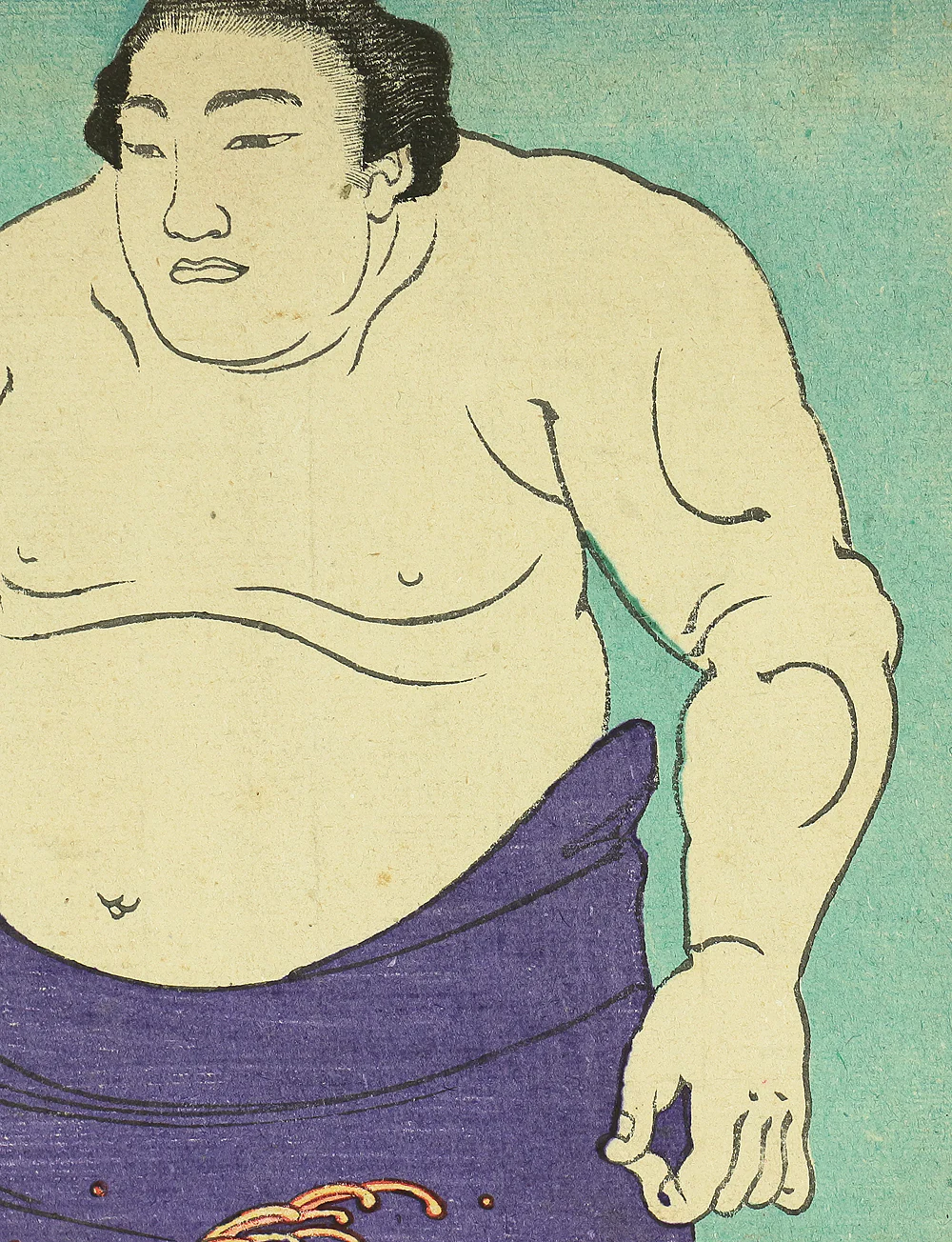 玉波 Gyokuha Japanese antique art Original Nishiki-e (brocade picture) polychrome woodblock printing 4pcs / Sumo Wrestlers 4pcs - 1900 (Meiji 33) OW189 - Image 30