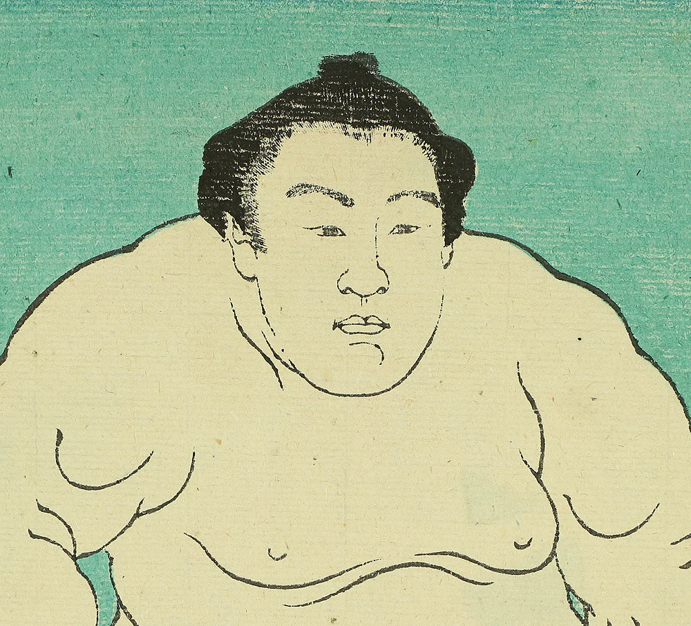 玉波 Gyokuha Japanese antique art Original Nishiki-e (brocade picture) polychrome woodblock printing 4pcs / Sumo Wrestlers 4pcs - 1900 (Meiji 33) OW189 - Image 44