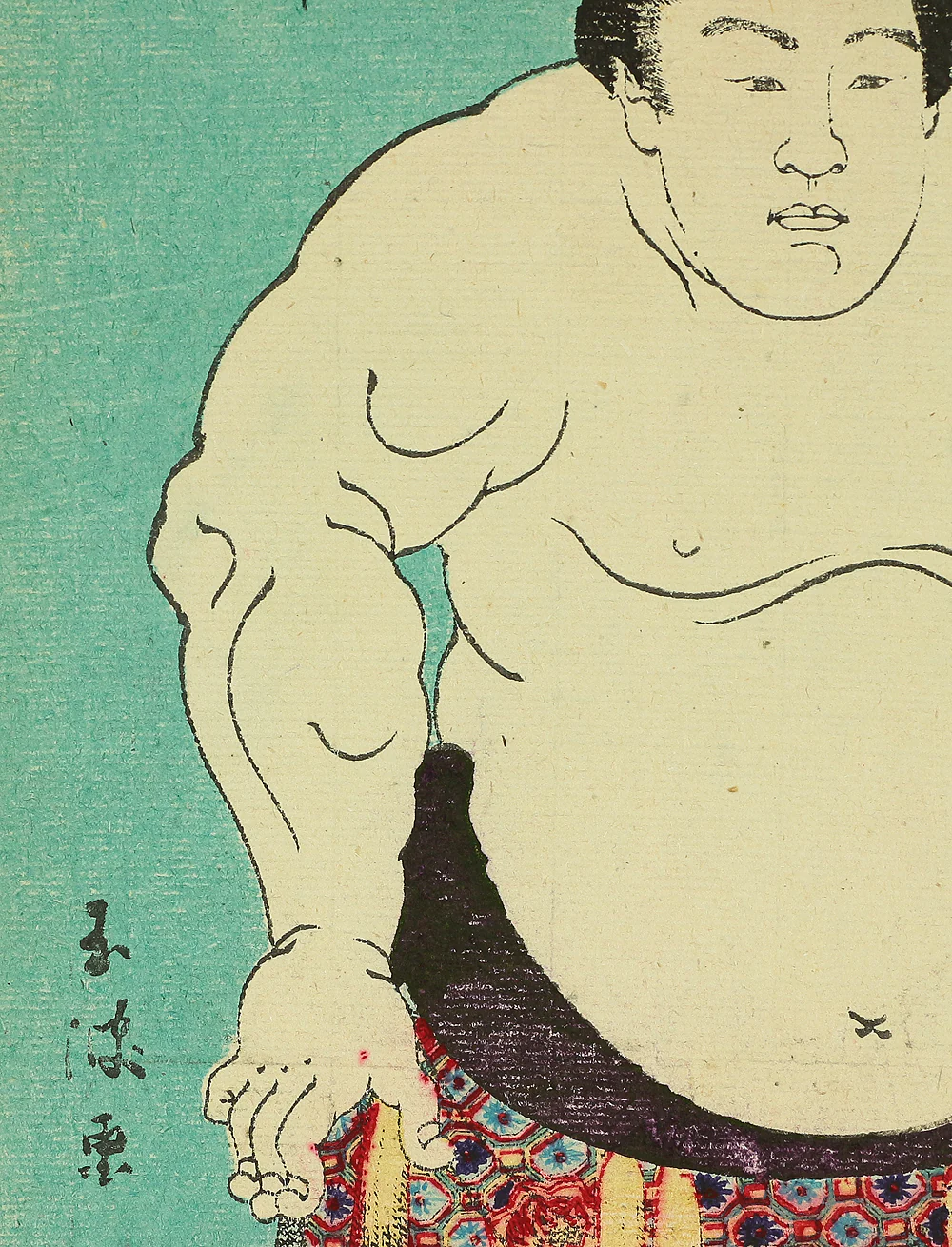 玉波 Gyokuha Japanese antique art Original Nishiki-e (brocade picture) polychrome woodblock printing 4pcs / Sumo Wrestlers 4pcs - 1900 (Meiji 33) OW189 - Image 46