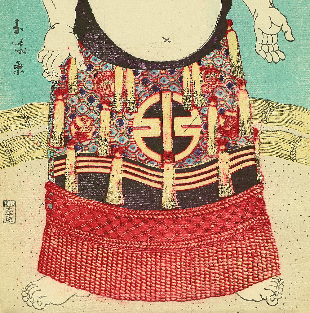 玉波 Gyokuha Japanese antique art Original Nishiki-e (brocade picture) polychrome woodblock printing 4pcs / Sumo Wrestlers 4pcs - 1900 (Meiji 33) OW189 - Image 48