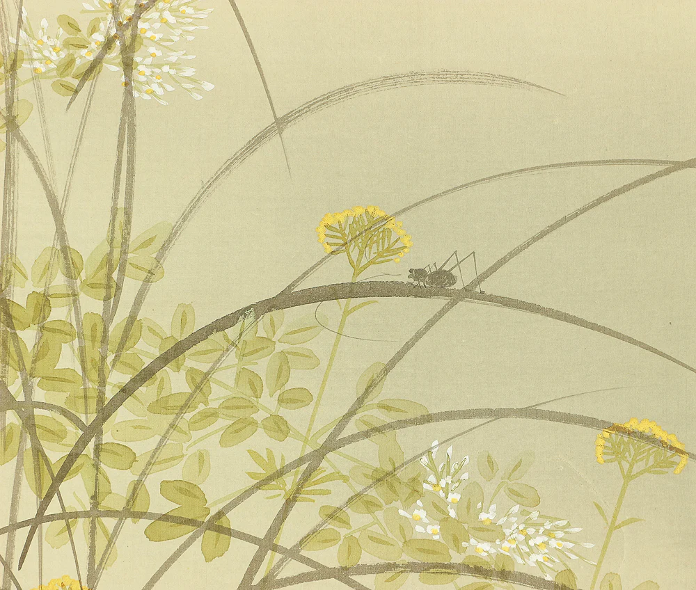 玉城 Gyokujo Japanese art kakejiku kakemono wall hanging scroll / Autumn Flowers under Full Moon and Silver Grass with Box RC527 - Image 7