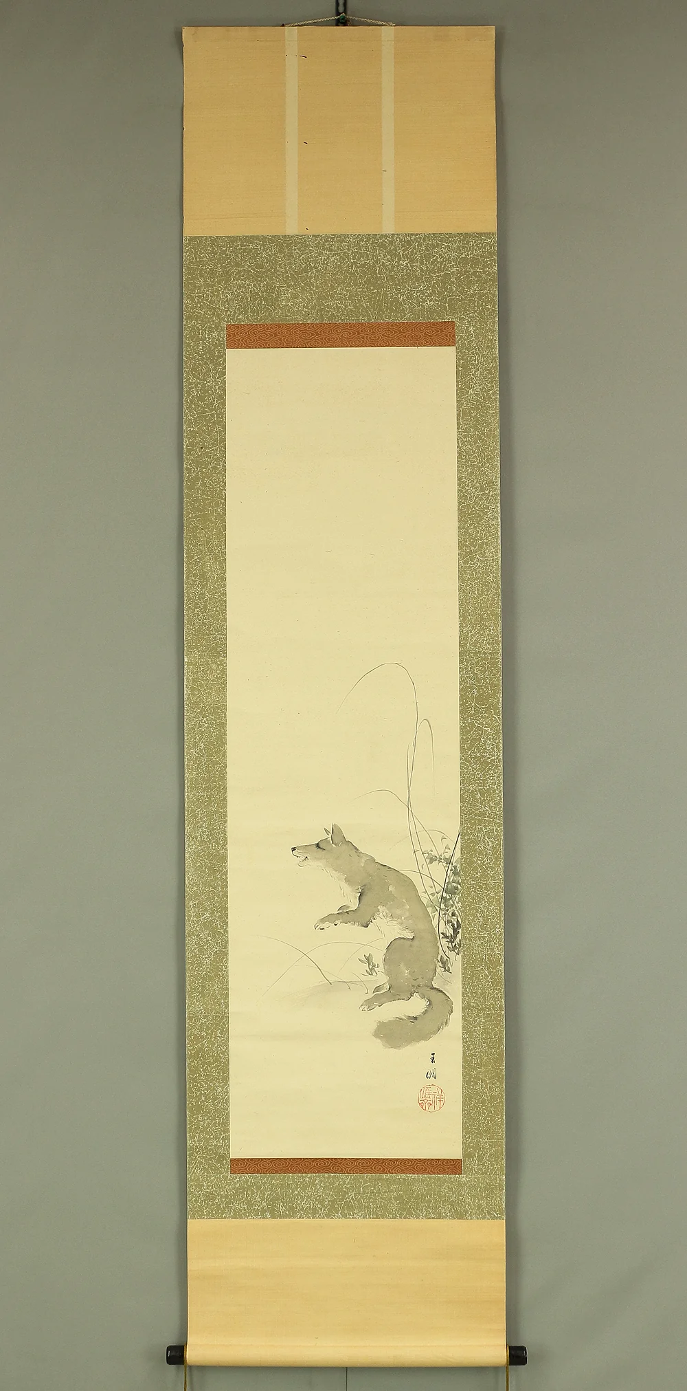 玉洲 Gyokushu Japanese art kakejiku kakemono wall hanging scroll / Autumn Grass and Good-Tempered Fox RB996 - Image 2