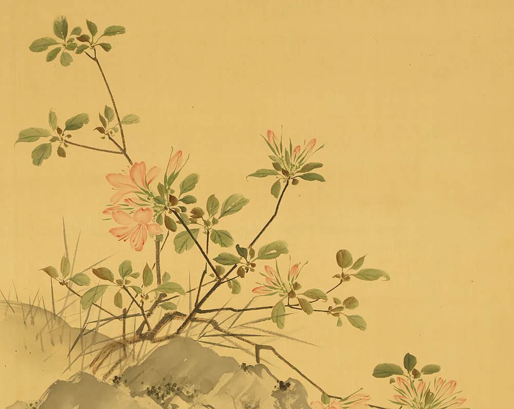 武部白鳳 Takebe Hakuho (1871-1927) Japanese art kakejiku kakemono wall hanging scroll / Sweetfish Swimming under Fowers RE848 - Image 5