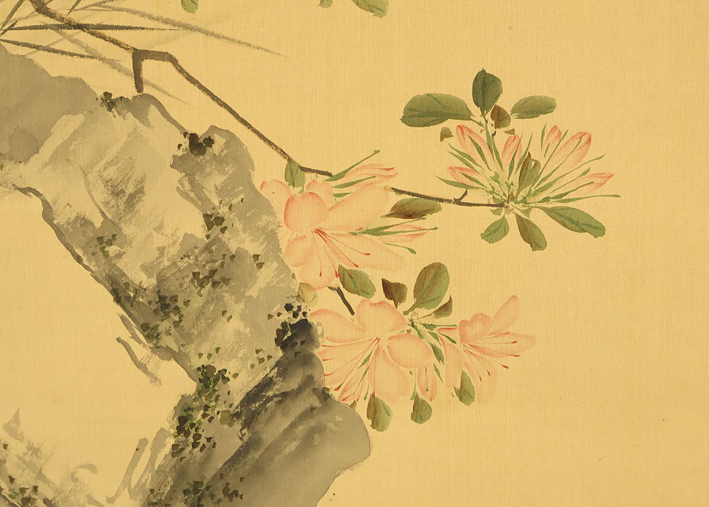 武部白鳳 Takebe Hakuho (1871-1927) Japanese art kakejiku kakemono wall hanging scroll / Sweetfish Swimming under Fowers RE848 - Image 7