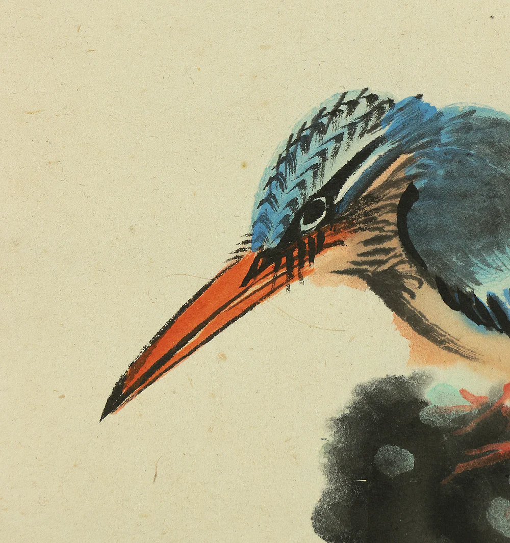 柏陵 Hakuryo Japanese art kakejiku kakemono wall hanging scroll / Kingfisher A922 - Image 11