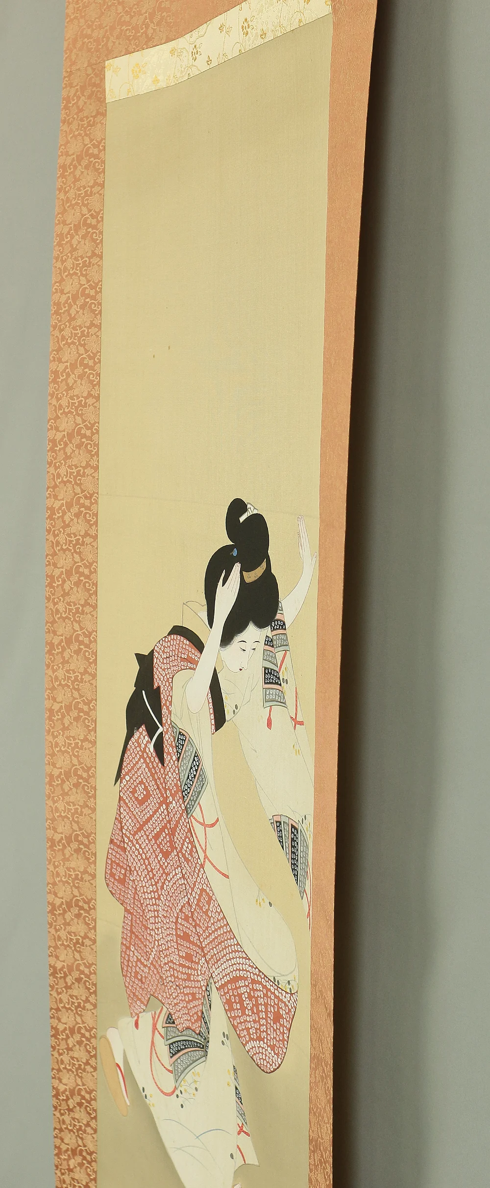 弘光 Hiromitsu Japanese art kakejiku kakemono wall hanging scroll / Kimono Beautiful Woman in Hurry with Box A615 - Image 13
