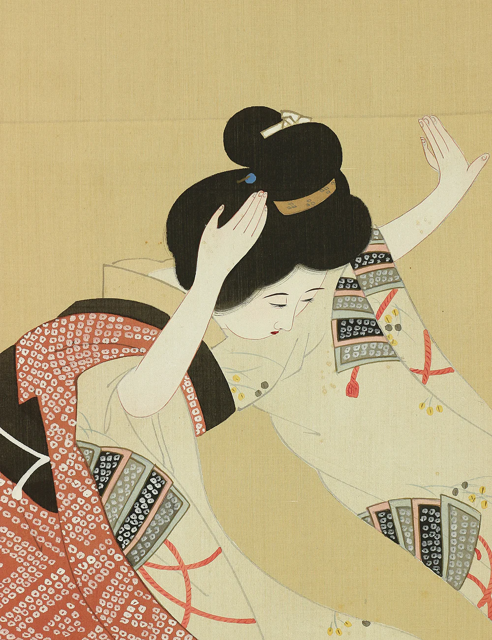 弘光 Hiromitsu Japanese art kakejiku kakemono wall hanging scroll / Kimono Beautiful Woman in Hurry with Box A615 - Image 6